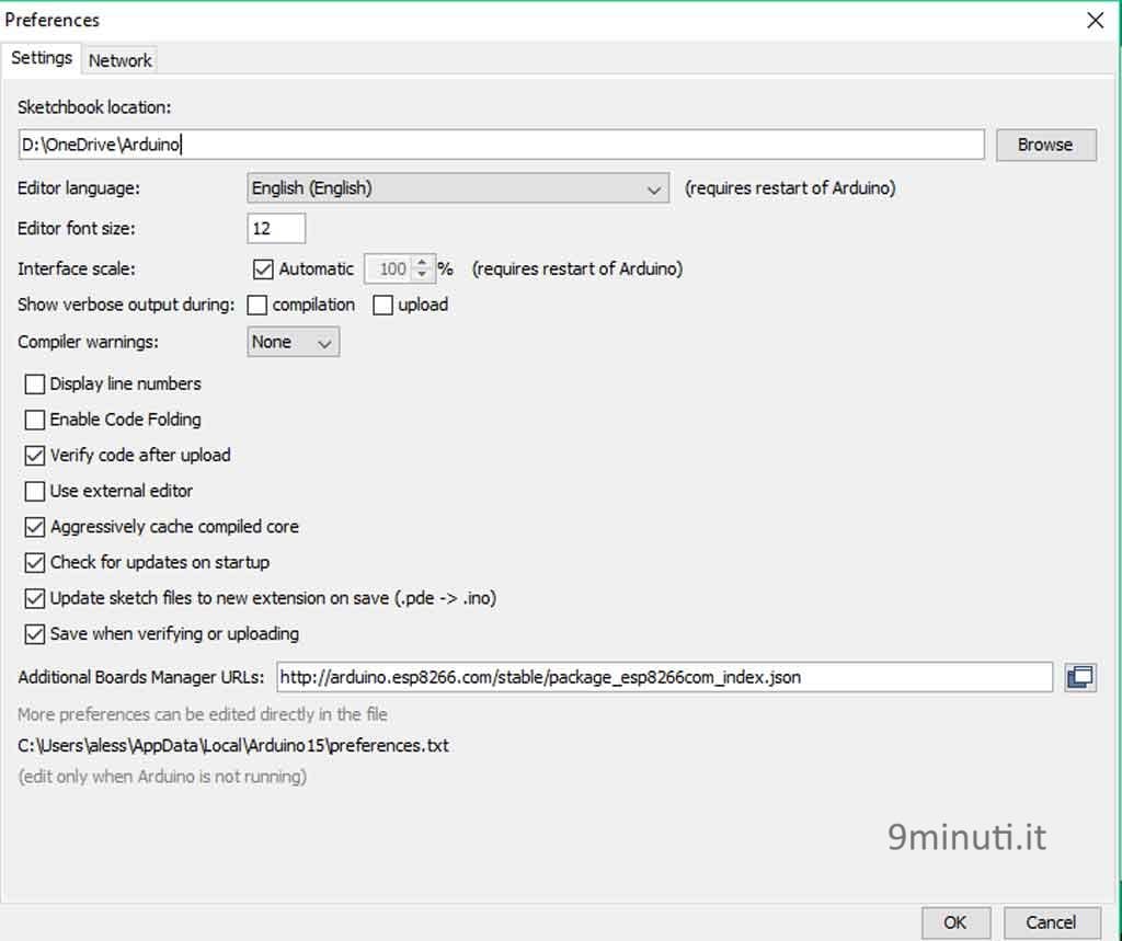 impostazioni consigliate arduino IDE
