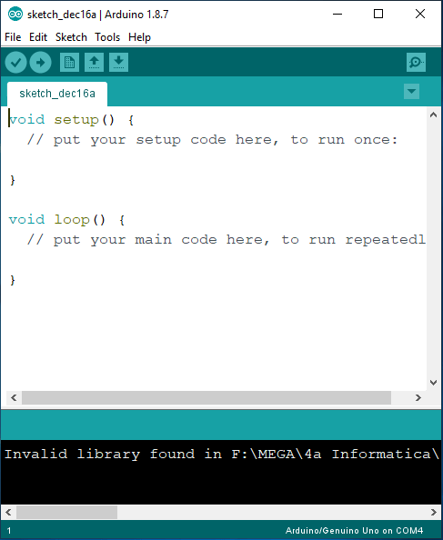 L'IDE di Arduino al primo avvio