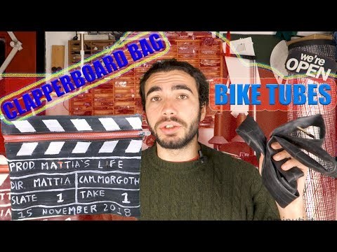 clapperboard bag made with bike tubes